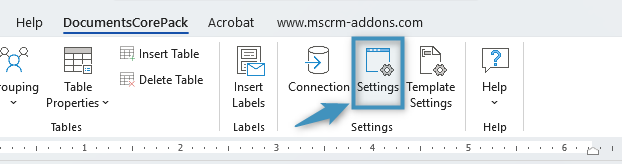 The Settings button can be found in the corresponding group