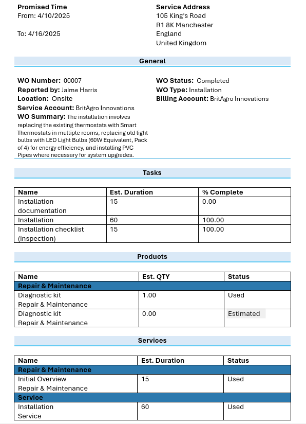 Our generated document. Grouping has been applied to the last two tables.