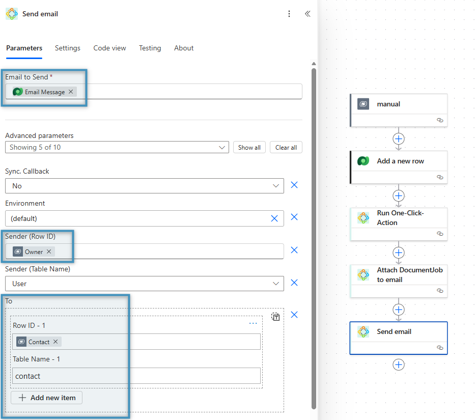 Configuring the Send email action
