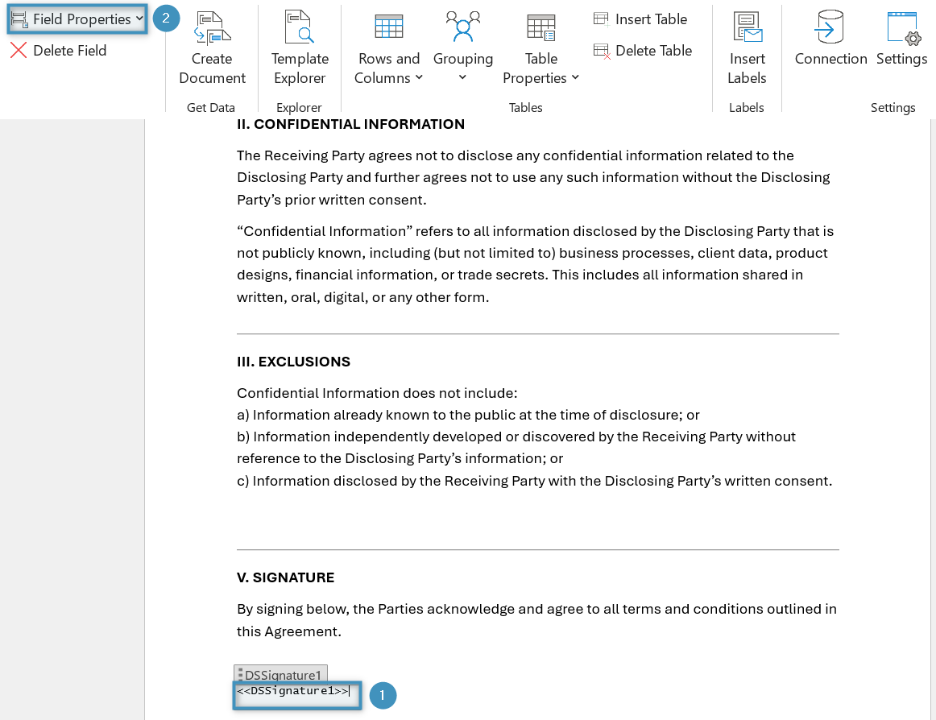 Field Properties Selection