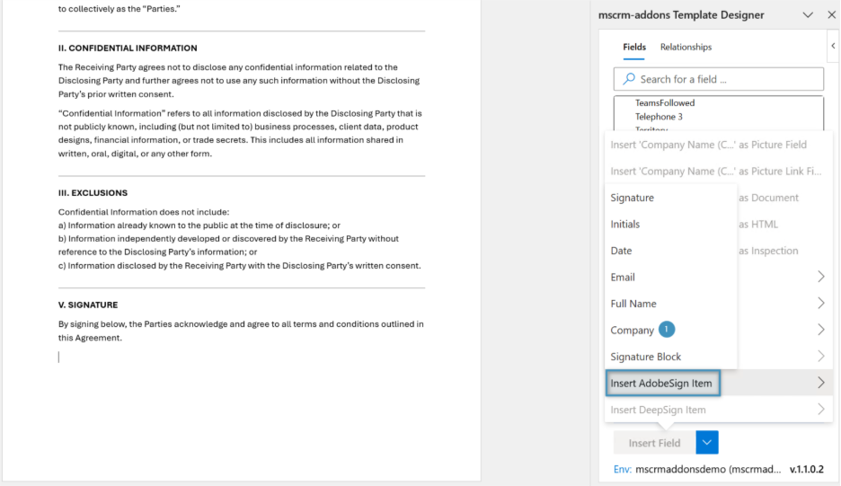 AdobeSign Options