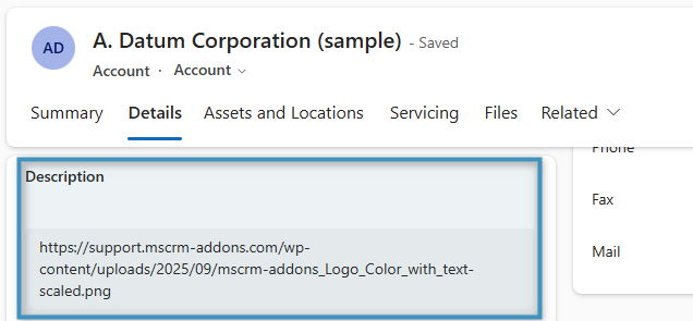 A URL in a textbox in an account record