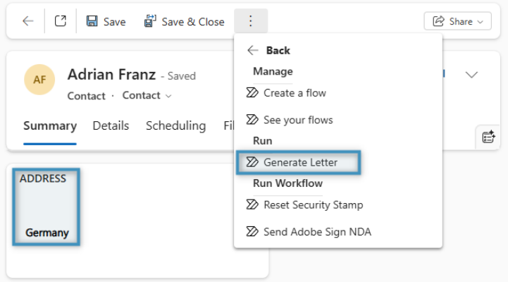 Running our flow in Dynamics 365