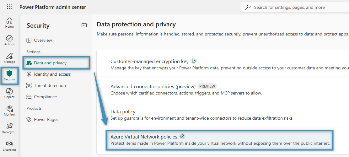 Figure 5: Navigating to Azure Virtual Network policies