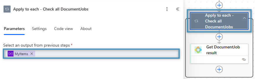 Using “Apply to each” to check all DocumentJobs