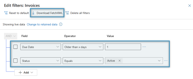 Configuring a filtered FetchXML in Advanced Find
