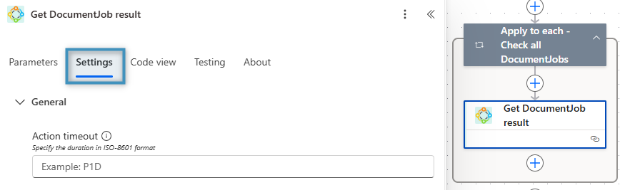 Accessing the settings of the step