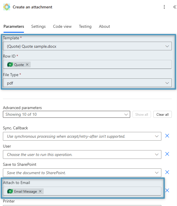 Completing the ‘Create document’ configuration