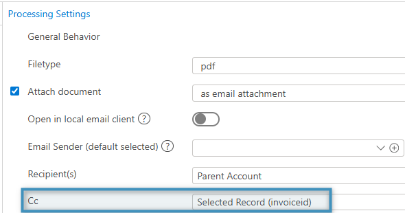 Figure 2: The CC field configured with a problematic invoice