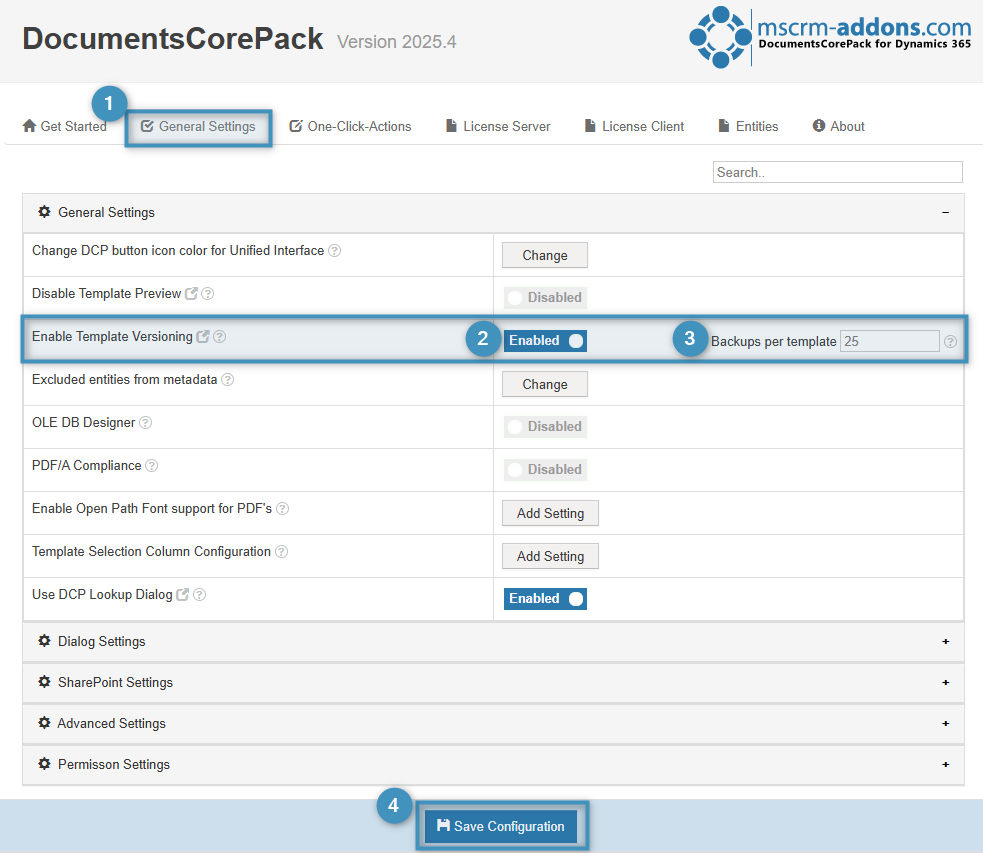 Enable Template Versioning in DocumentsCorePack Template Designer