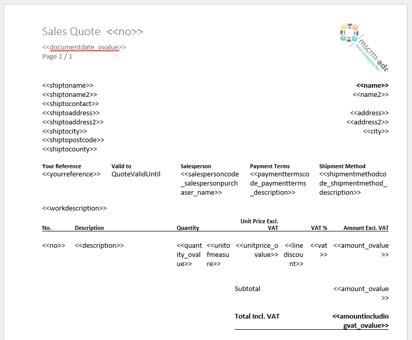 Our completed Sales Quote template