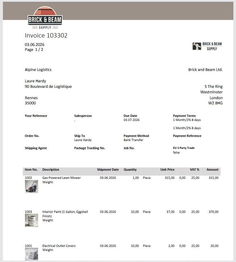 Preview of the generated sales invoice