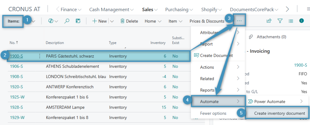 Locating our flow in an Items record in Business Central