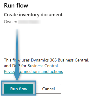 The first Run flow window