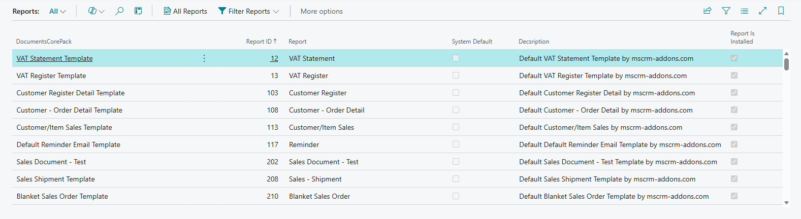 DocumentsCorePack reports in an environment