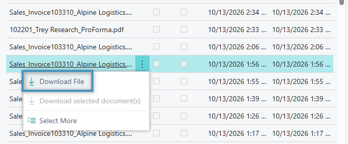 Downloading a generated document from the document list