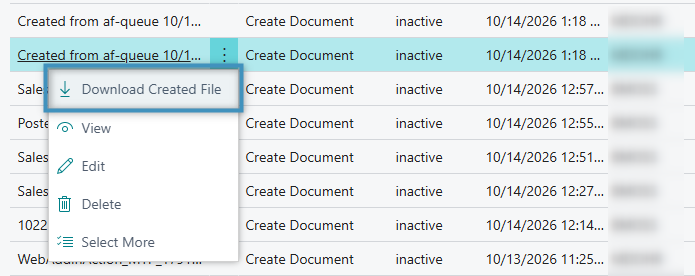 Downloading a created file from a processing queue item