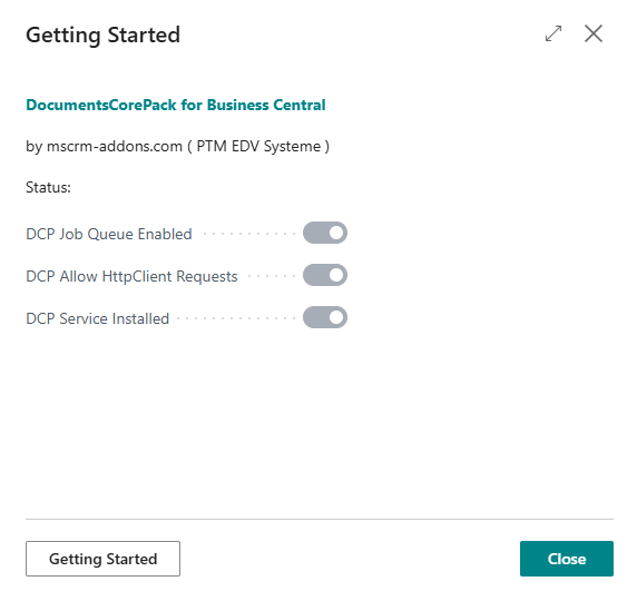 The Getting Started dialog